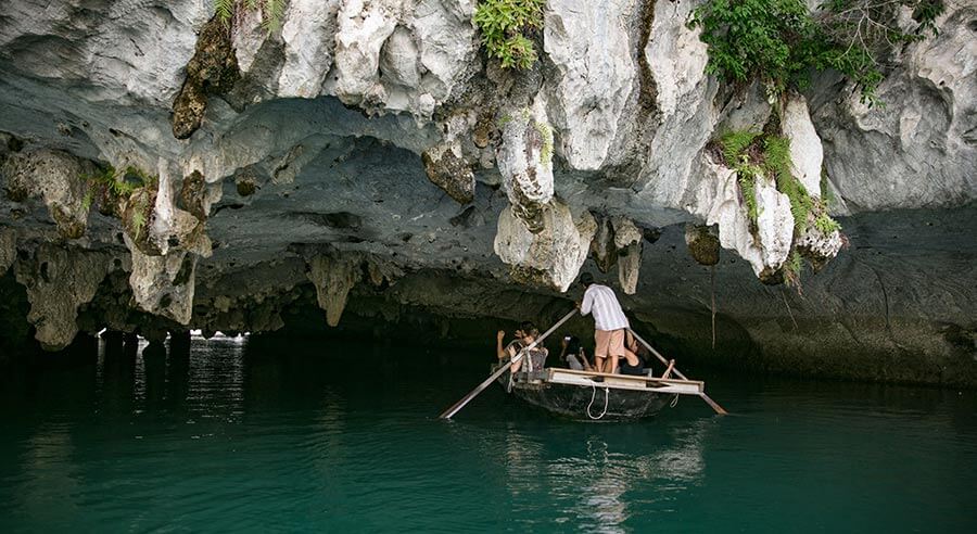 Hidden caves created by rainwater in halong bay