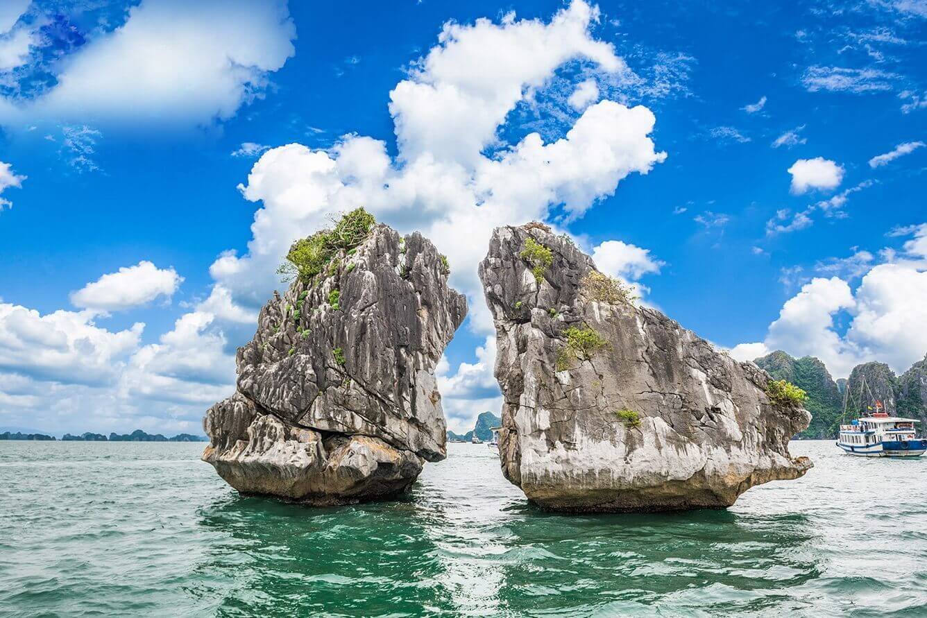 Rainwater and waves sculpted the limestone into towering cliffs in halong