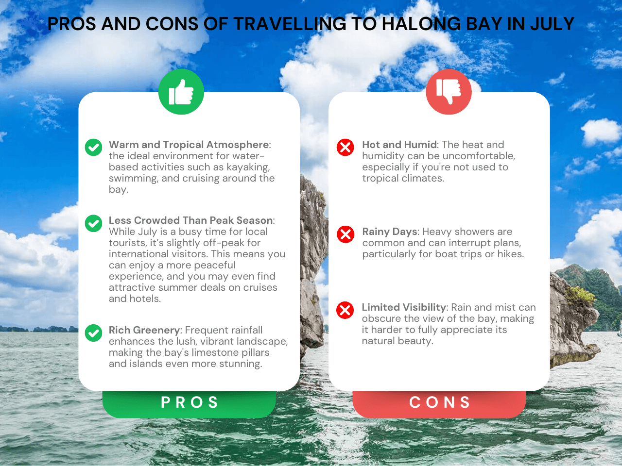 Pros and Cons of Travelling of visiting Halong Bay In July Infographic