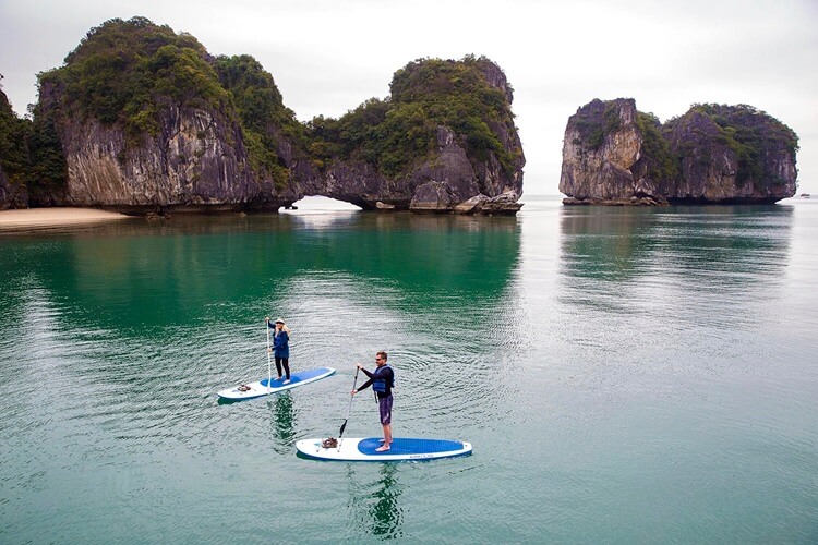 Stand-up paddleboarding in halong bay